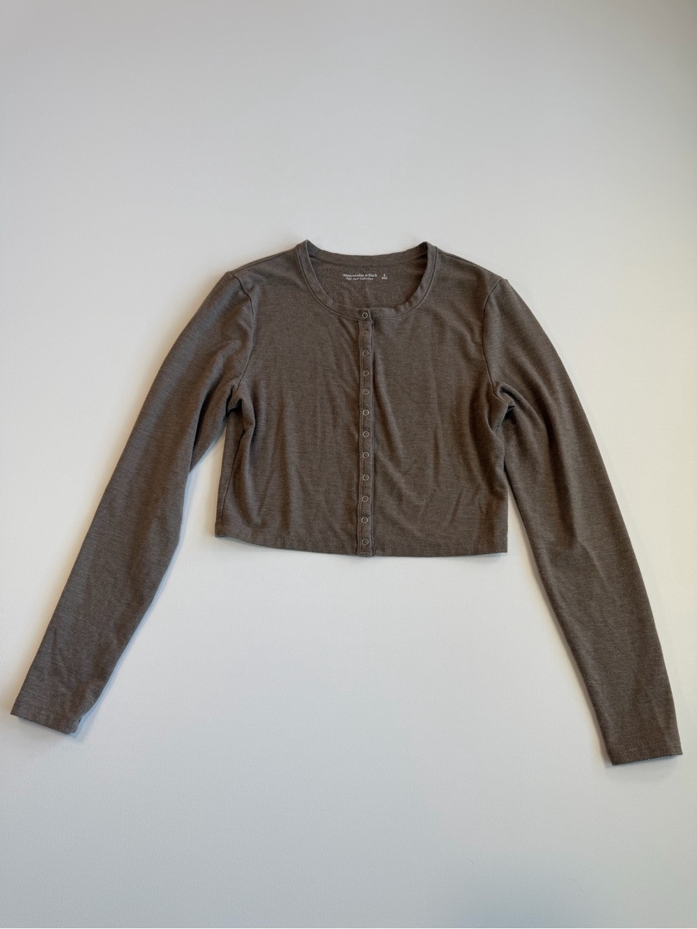 Abercrombie & Fitch Soft A&F Collection Snap Crop Top Small Brown Long Sleeve